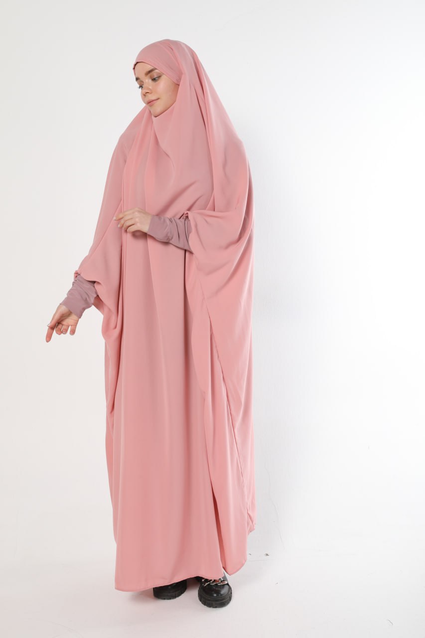 Lüks Medine İpeği Boydan Hijab Cilbab Pudra