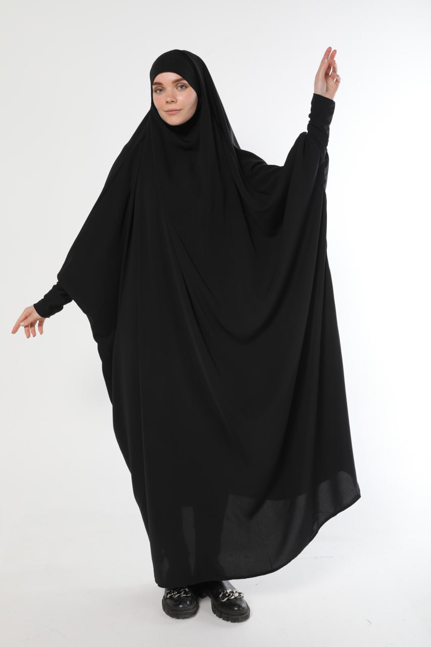 Lüks Medine İpeği Boydan Hijab Cilbab Siyah