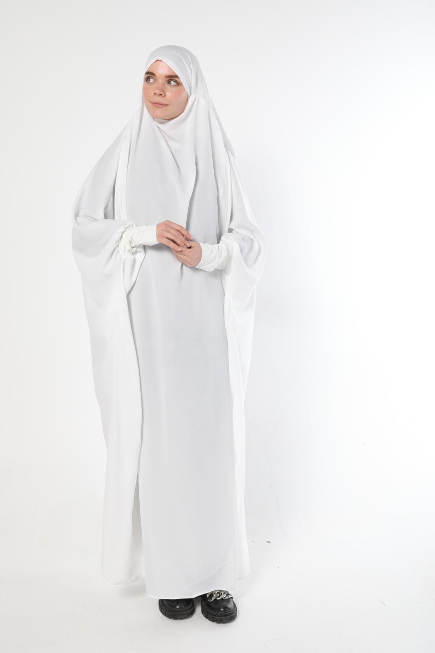 Lüks Medine İpeği Boydan Cilbab Beyaz