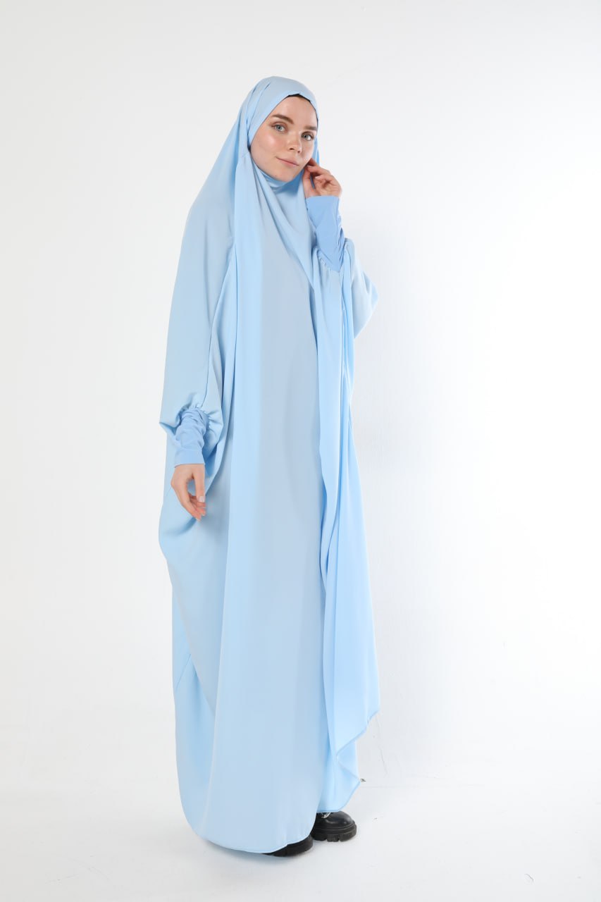 Lüks Medine İpeği Boydan Cilbab Bebe Mavisi